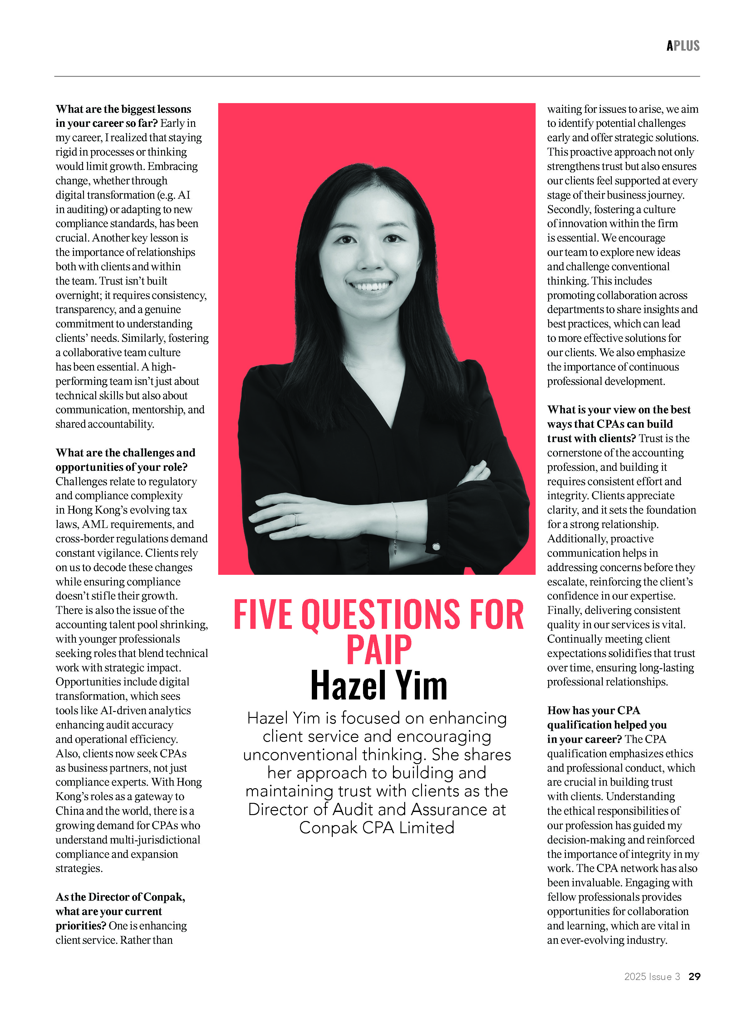 康栢董事于香港會計師公會《A Plus》雜志分享領(lǐng)導(dǎo)洞見